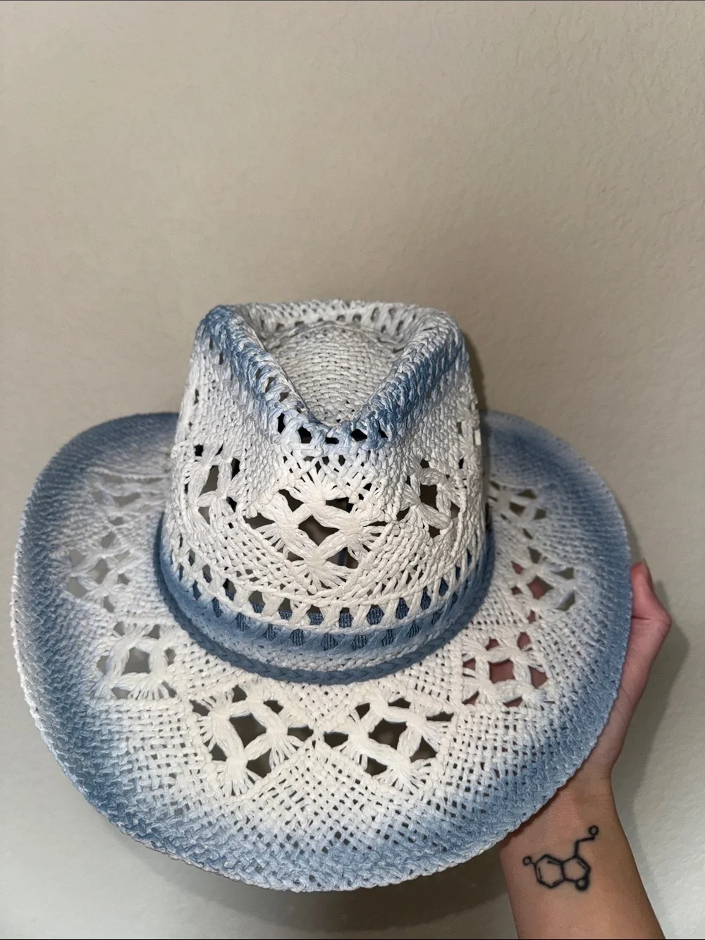 C.C White and Light Blue Crochet Sun Hat